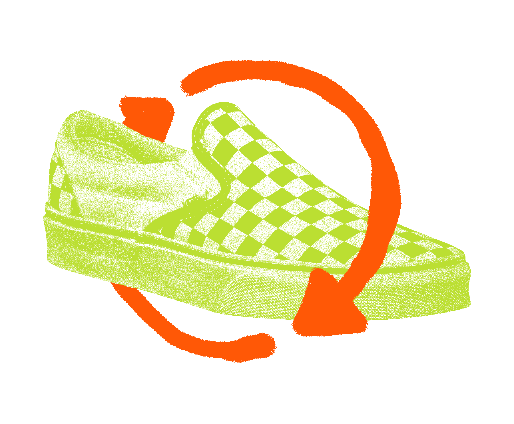 Animated graphic of a shoe with recycling symbol