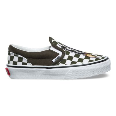 grey and black checkerboard slip on vans