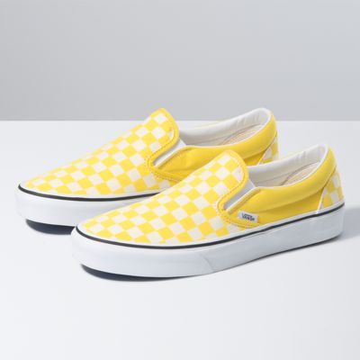 Vans Classic Slip-on Checkerboard Unisex Slip On Yellow White - 7 UK
