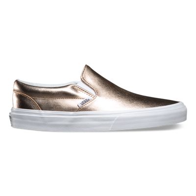 classic metallic slip on sandals rose gold