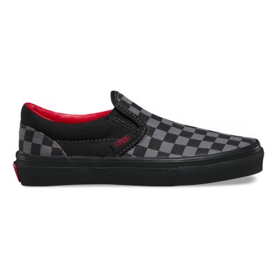 vans checkerboard slip on red and black