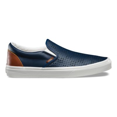 blue leather slip on shoes
