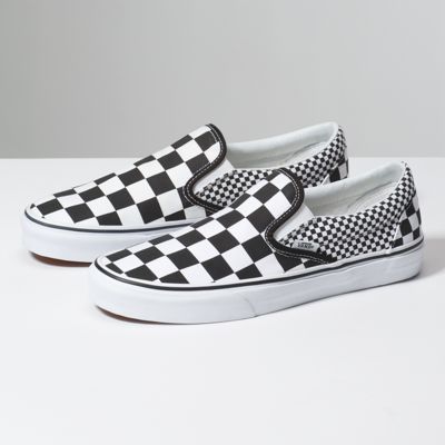pure white and black checkerboard vans