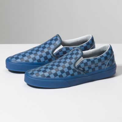 blue vans with checkerboard sole