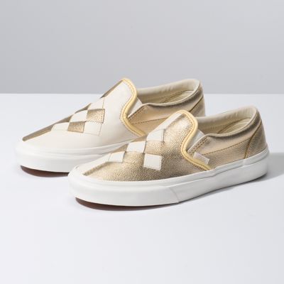 vans leather slip on shoes beige