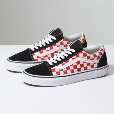 black and red vans checkered