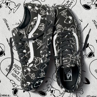 vans x peanuts old skool snoopy black skate shoes
