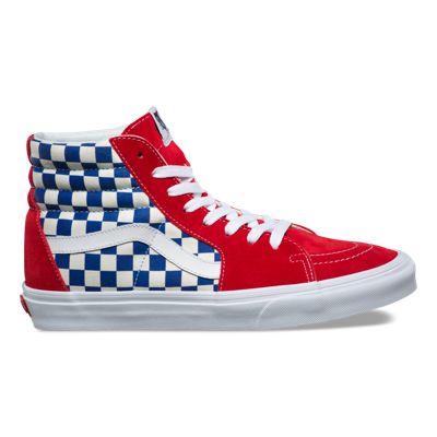red and blue checkerboard vans