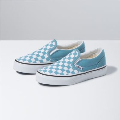 teal vans with checkerboard