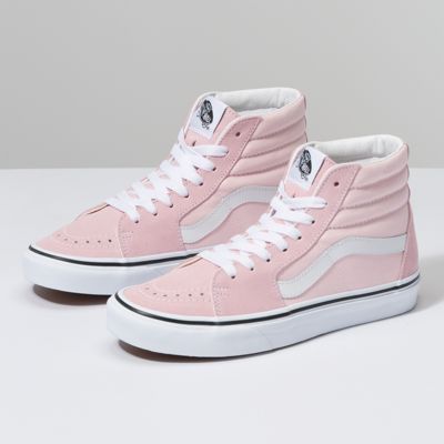 pink and white high top vans