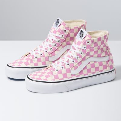pink checkered vans with laces