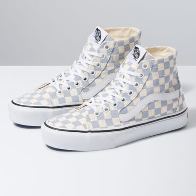 high top blue checkered vans