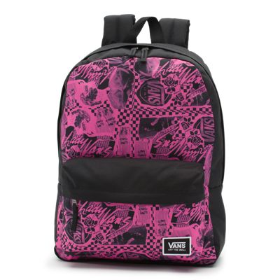 vans realm classic pink checkerboard backpack