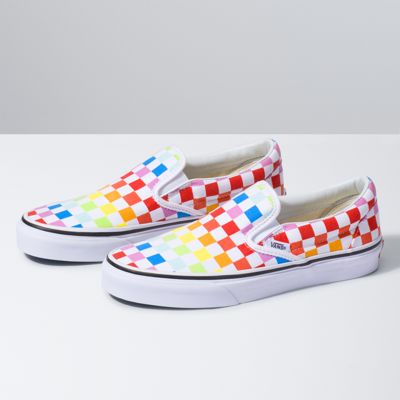 rainbow colored checkered vans cheap online