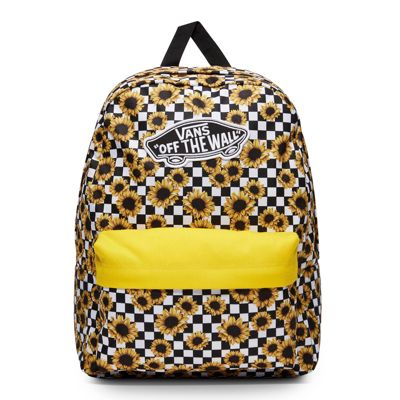 vans checkered backpack with sunflowers