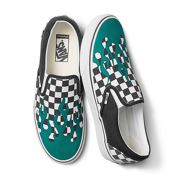 Customs Green Flame Checkerboard Slip-On