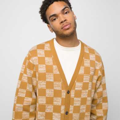 Checkerboard Jacquard Cardigan Sweater