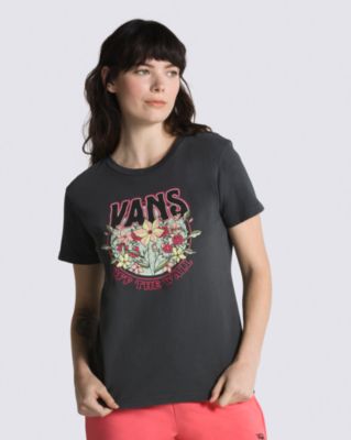 Vans Rock Flowers Pigmented Wash Crew T-shirt(black)