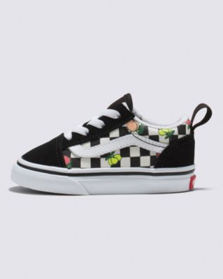 Vans Toddler Old Skool Fruit Checkerboard Elastic Lace Shoe(black/white)