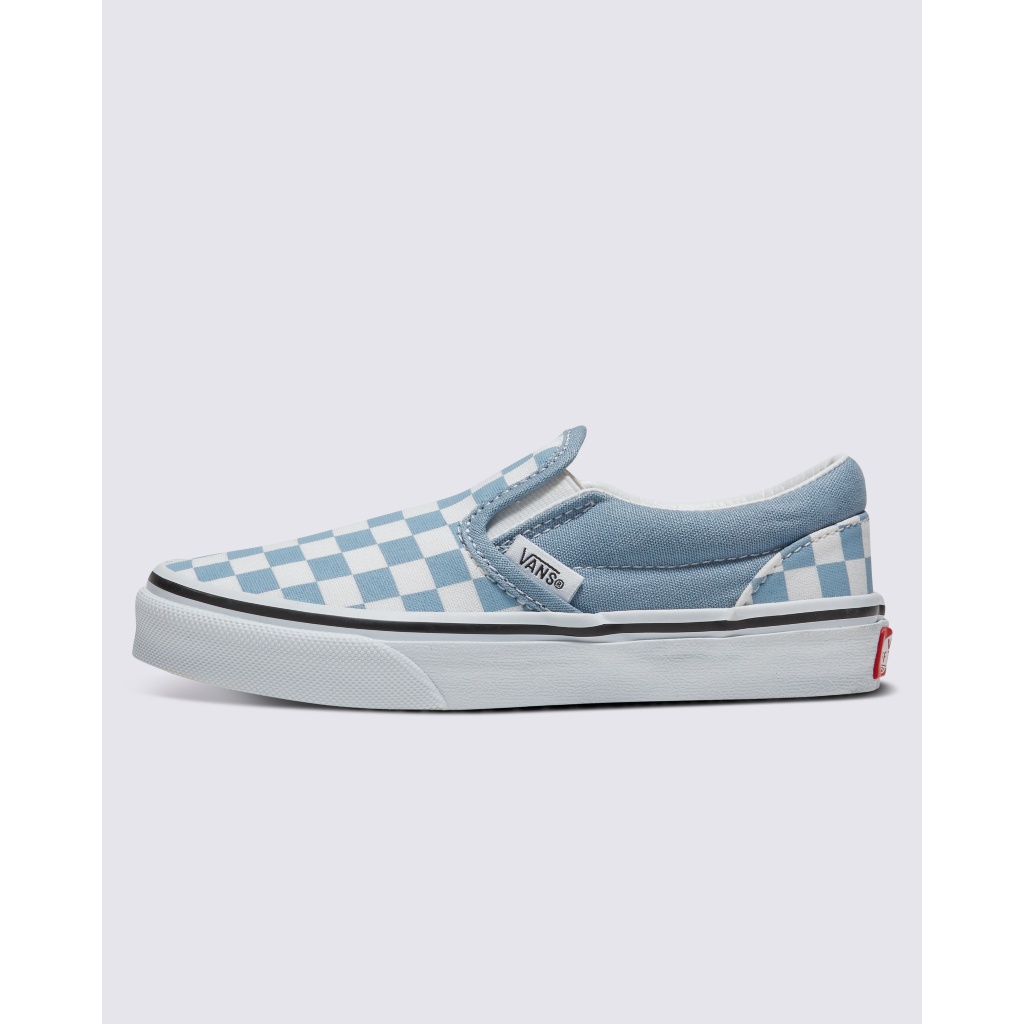 Kids Classic Slip On Checkerboard Shoe in Dusty Blue Vans