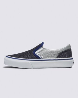 Vans Kids Classic Slip-on Glitter Shoe(silver/navy)