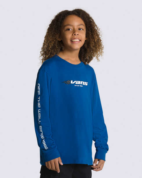 Vans Kids Reflective Checkerboard Flame Long Sleeve T-Shirt (True Blue)