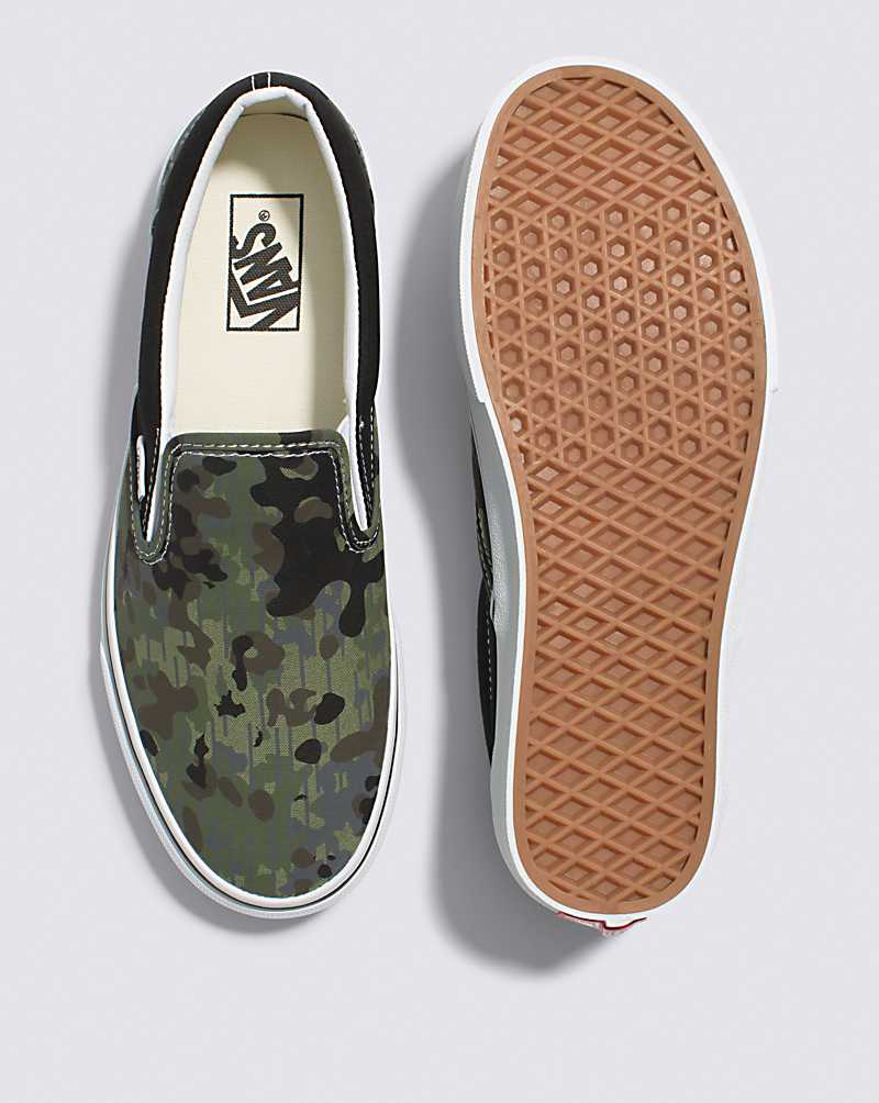 Vans Classic Slip-On Camo Shoes (Green) - 7.0 Men/8.5 Women