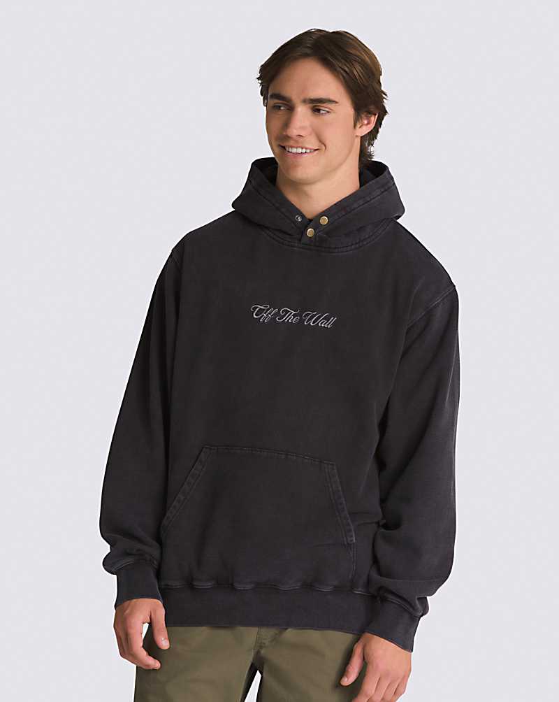 Scripted Double Snap Loose Pullover Hoodie