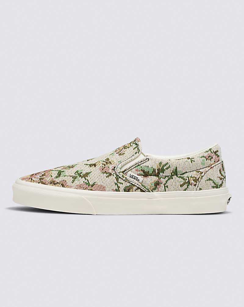 Floral White Canvas Slip On Shoes for Women A&A