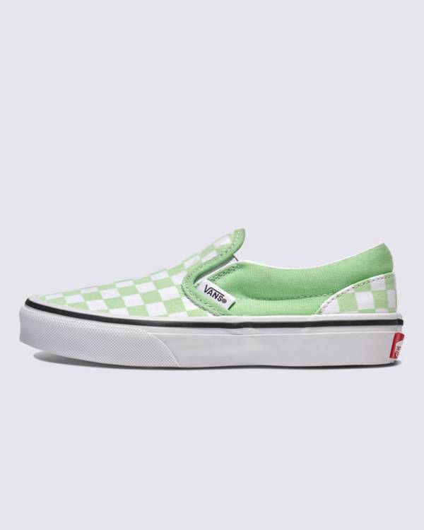 Kids Classic Slip-On Checkerboard Shoe in green.