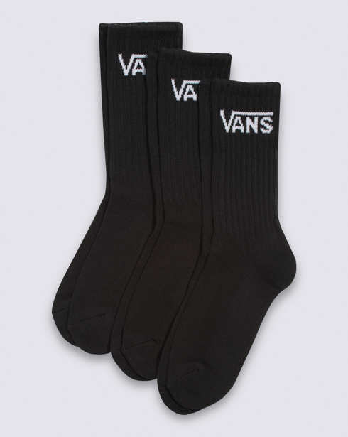 Vans | Boys Classic Crew Youth 10-13.5 3 Pack Black Crew Socks