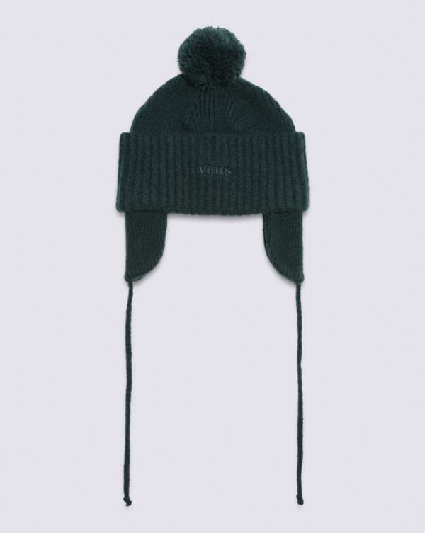 Vans 66 Earflap Pom Beanie in green.