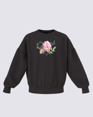Vans Kids Butter-floral Slouchy Crew Fleece Sweatshirt(black)