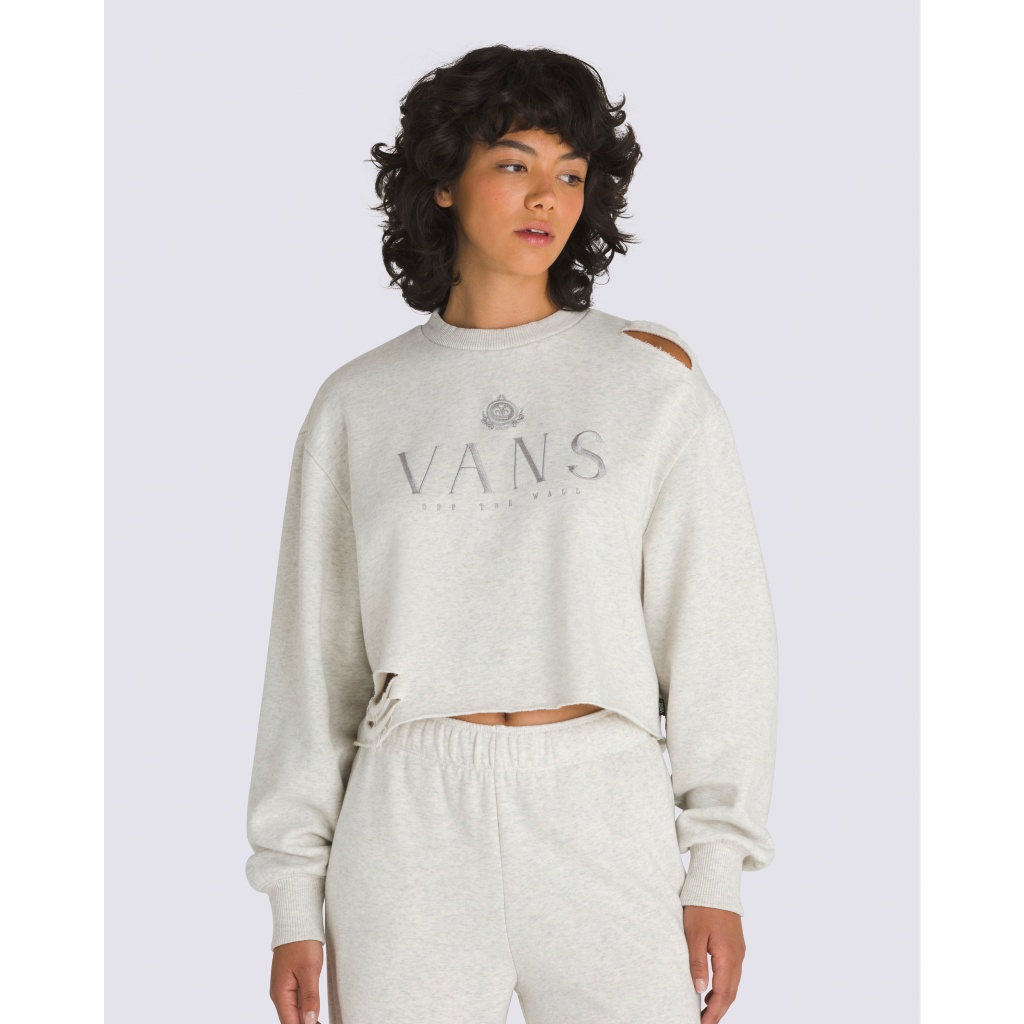 Distressed Logo Crew Sweatshirt in White Heather | Vans