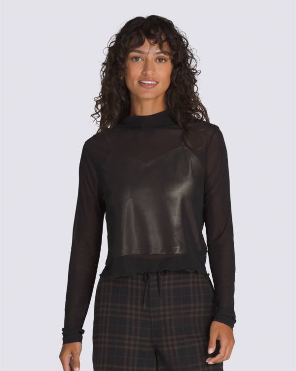 Mesh Satin Long Sleeve Top in black.