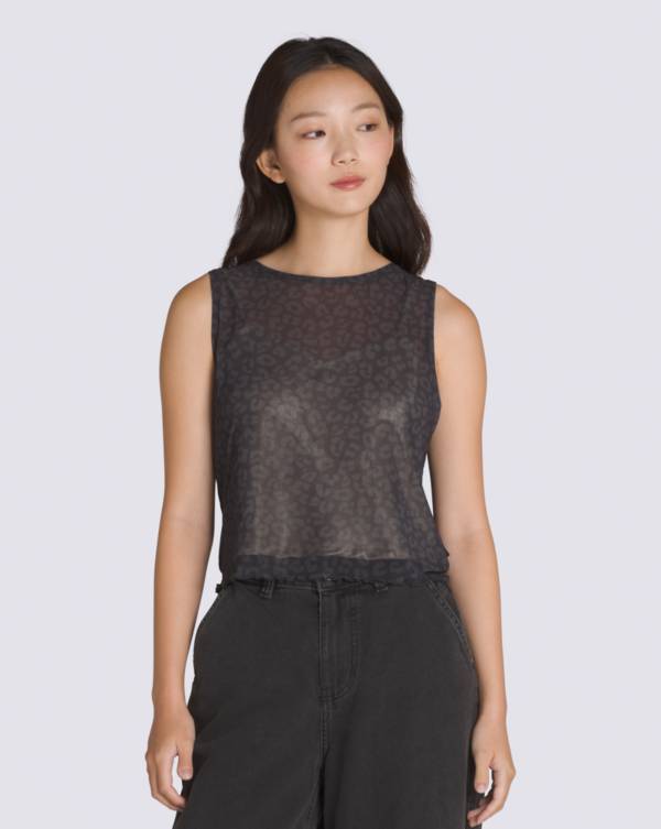 Mesh Satin Sleeveless Top in black.