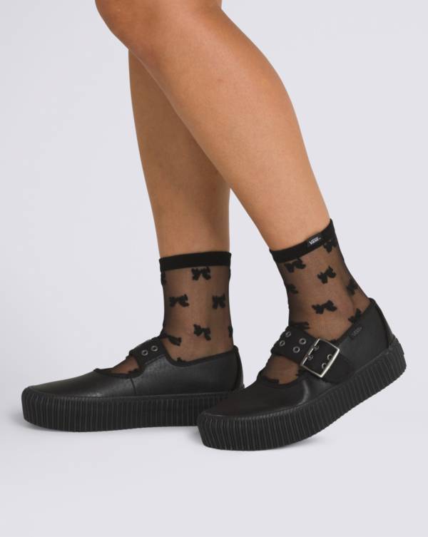 Mesh Bow half Crew Sock in black.