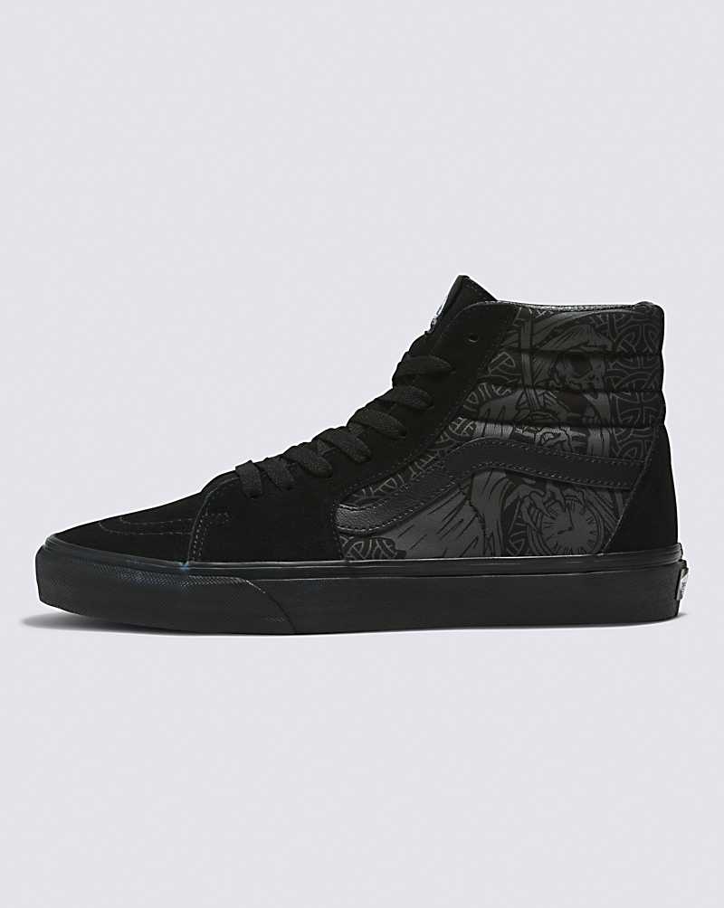 Vans Sk8-Hi Shoes (Raven Skull Black/Black) - 11.5 Men/13.0 Women