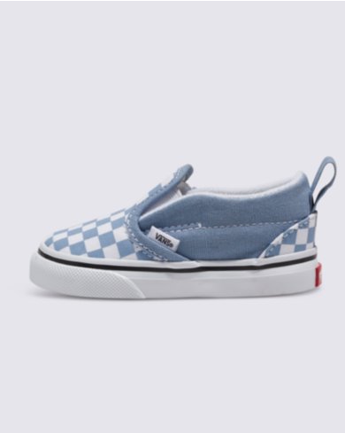 Baby blue slip s vans shops with checkerboard stripe