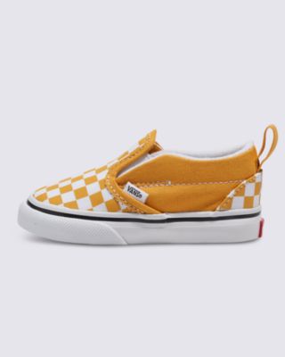 Vans Toddler Classic Slip-on Hook And Loop Shoes (1-4 Years) (color Theory Checkerboard Golden Glow) Toddler Yellow