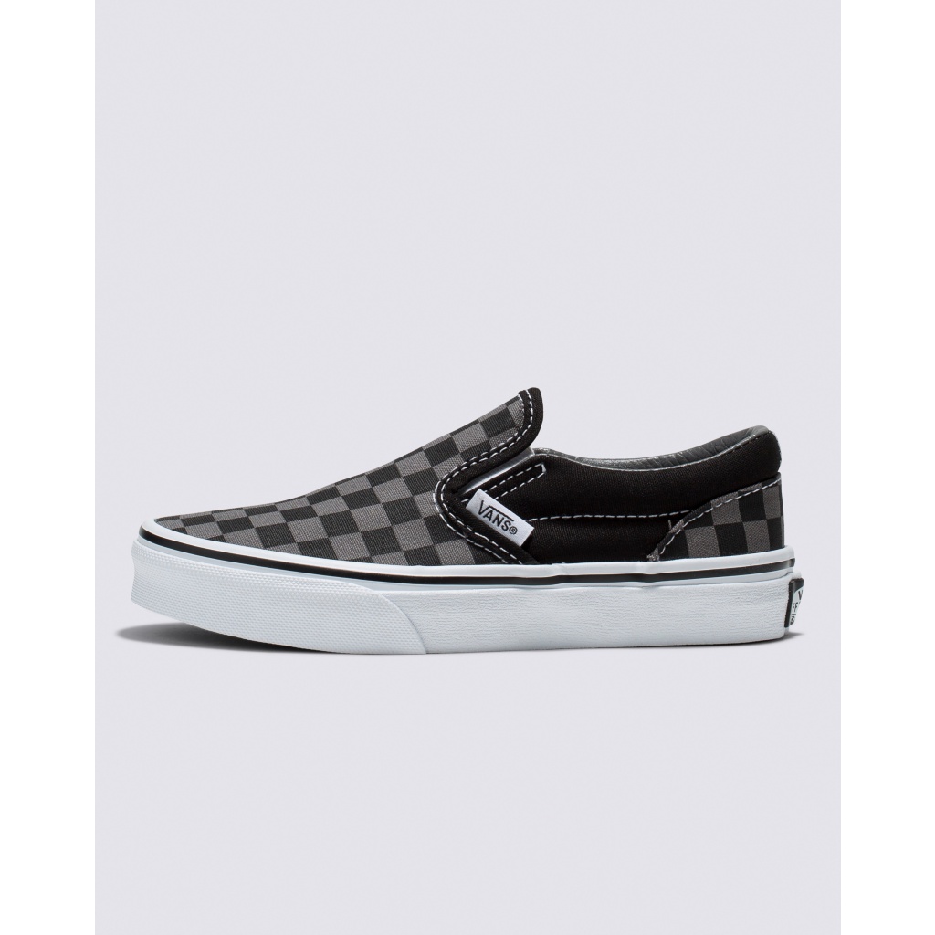 Kids Classic Checkerboard Slip-On Black/Pewter Shoes - Vans