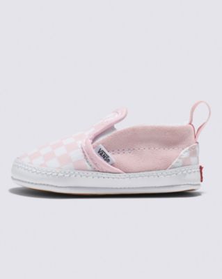 Infant Slip-On V Crib Checkerboard Shoe(White)