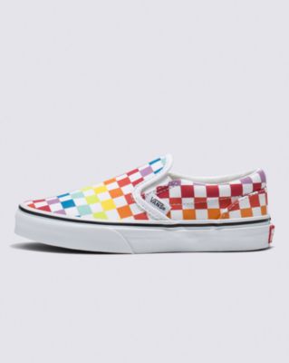 Vans Kids Slip-on Checkerboard Shoe(rainbow/true White)