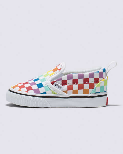Vans Toddler Checkerboard Slip-On V Shoe (Rainbow/True White)
