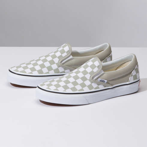 Vans Classic Slip-On Shoe, Checkerboard Desert Sage/True White