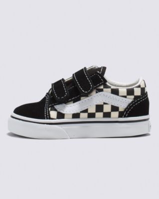 Vans Toddler Primary Check Old Skool Hook And Loop Shoes (1-4 Years) ((primary Check) Blk/white) Toddler 