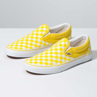 yellow slip on vans checkered