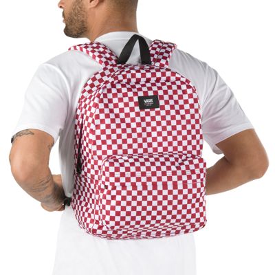 vans checkered backpack red