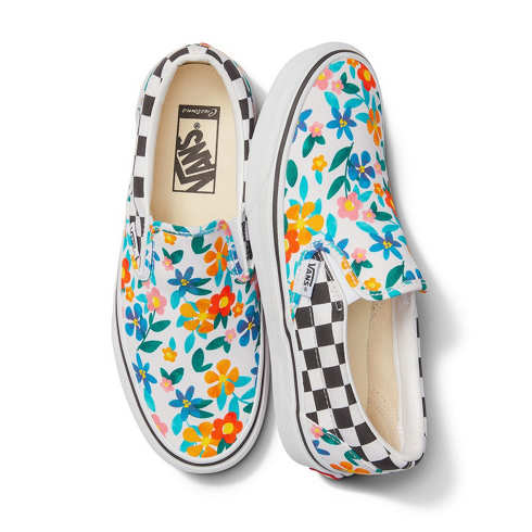 Customs Painted Floral Checkerboard Slip-On
