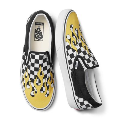 vans checkerboard slip on flame